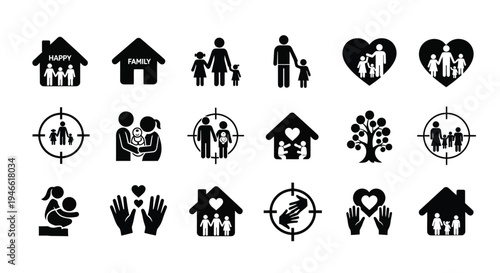 Family and love icons black silhouettes on white background symbols of relationships care and community