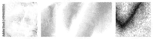 Black and white halftone dots forming abstract gradients, graphic design element, vector illustration, digital art texture, minimalist.