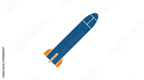 Blue Rocket Ship Illustration with Orange Fins.