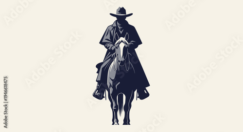 Cowboy Riding Horse Silhouette Illustration Art.