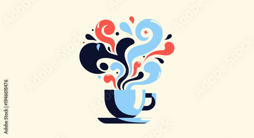 Colorful Coffee Cup with Swirling Steam.