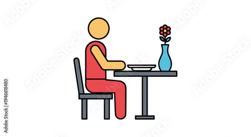 Woman Sitting at Table with Vase.