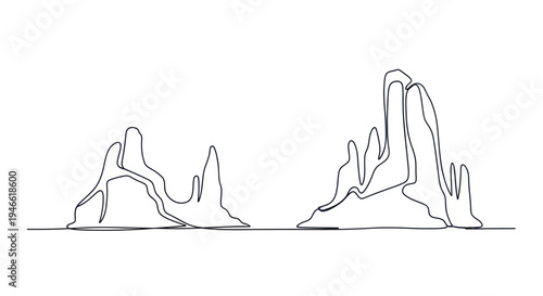 Continuous Line Drawing of Mountain Peaks Landscape.