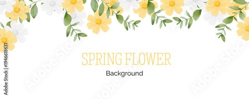 Spring floral in watercolor vector background. Luxury wallpaper design with pink flowers, line art, golden texture.
