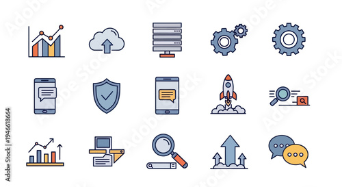 Collection of Modern Business and Technology Icons.