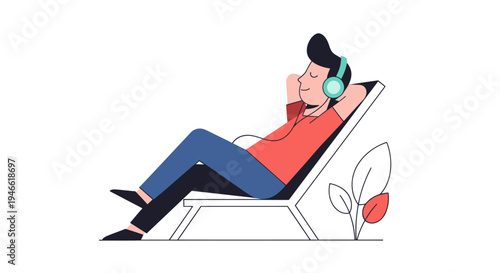 Woman Relaxing on Chair with Headphones.
