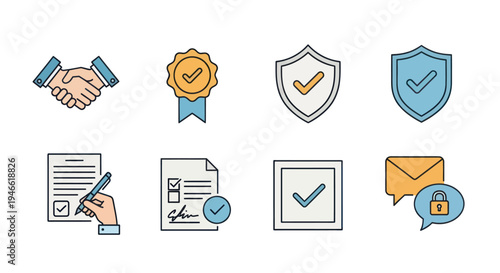 Security Icons Featuring Shields and Documents.