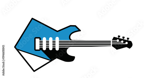 Electric Guitar Illustration with Blue Shape.