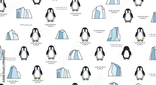 Penguins and Icebergs Pattern Illustration.
