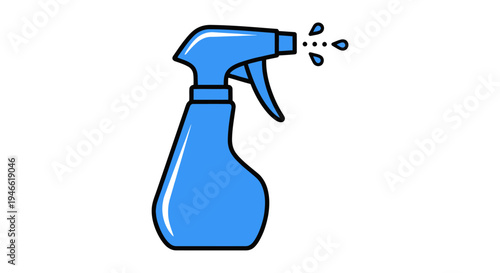Blue Spray Bottle with Liquid Spraying Out.
