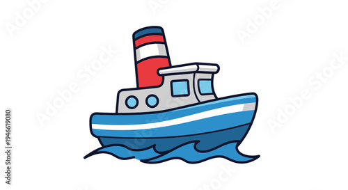 Cartoon Tugboat Illustration on White Background.