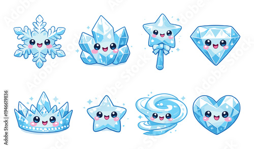 Icy crystal icons displayed on cool luminous gradient background