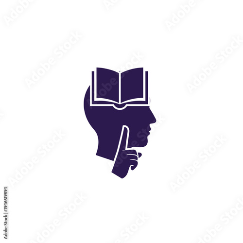 Education and Mind Concept with Silhouette of Human Head, Open Book, and Thinking Pose Icon