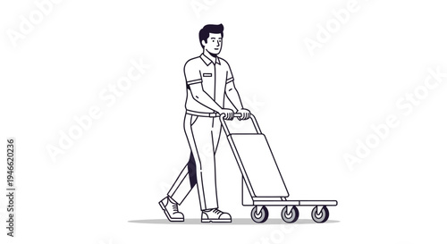 Man Pushing Hand Truck with Box.