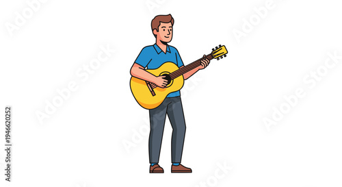 Man Playing Guitar Standing Position Illustration.