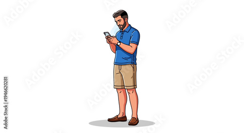 Man Standing and Using Mobile Phone.