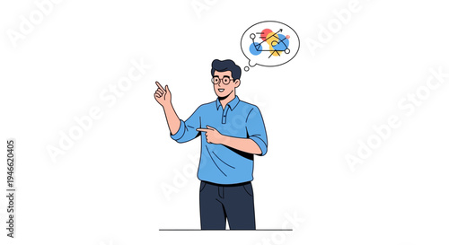 Man Thinking with Thought Bubble Illustration.