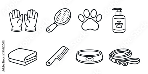 Pet grooming tools and accessories on dark gradient background