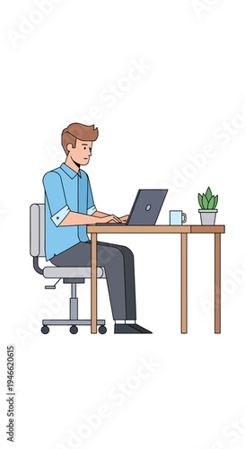 Man Working on Laptop at Desk.