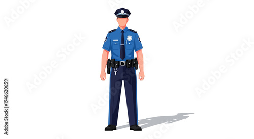 Police Officer Standing in Uniform Illustration.