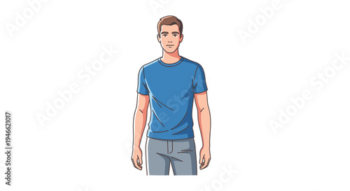 Young Man Wearing Blue Shirt and Jeans.