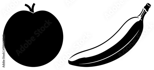 Vector of and banana, fruit, stylized produce, minimalist food graphics, flat design elements.