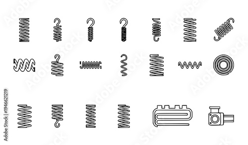 Metal springs line icon set editable stroke mechanical coil spring vector pack