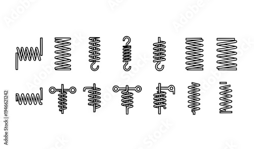 Industrial spring line icon set editable stroke mechanical coil vector symbols