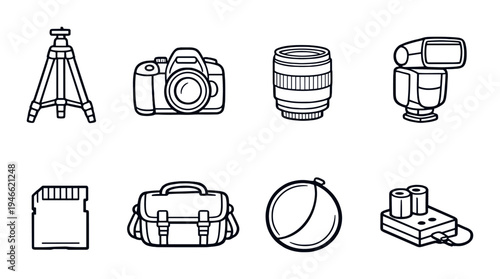 Tripod and imaging gear icons on dark gradient background