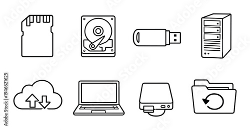 Storage and backup icons arranged in two rows on gray background