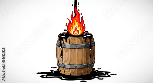 Burning oil barrel on fire.