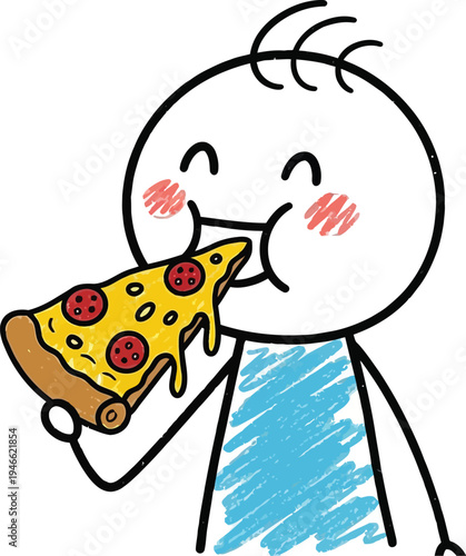 Child eating pizza doodle vector