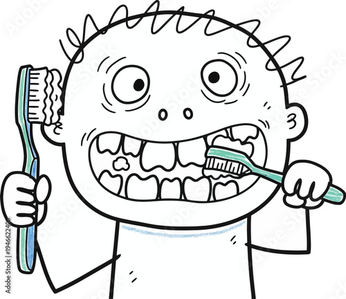 Child brushing teeth doodle vector