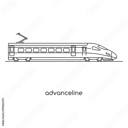 Black line of a modern electric train tram streetcar trolley