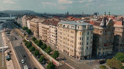 Wallpaper Mural Cinematic  footage of the beautiful cityscape of Budapest featuring the famous skyline, the Danube River, historic bridges, and elegant European architecture. Torontodigital.ca