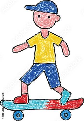 Boy skateboarding doodle vector