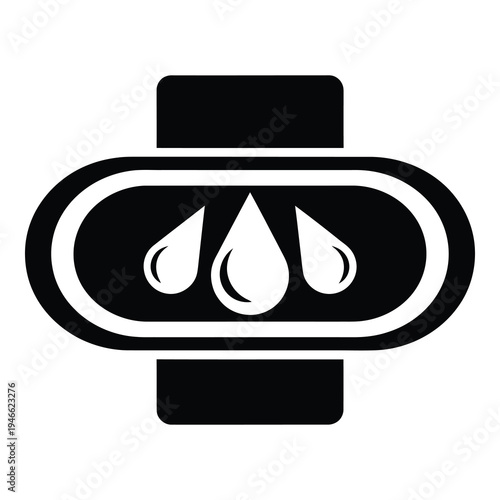 Black and white icon of water droplets on a cross  symbolizing hydration and health icon