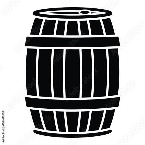 Black and white illustration of a wooden wine barrel icon