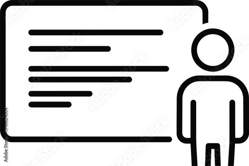 A simple line drawing of a person next to a document or id card icon