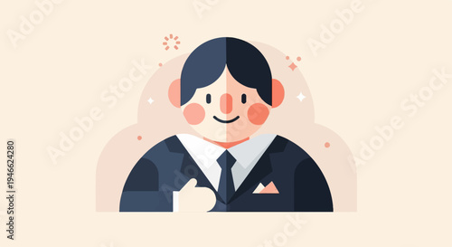 A smiling person in a suit, with a clean and minimalist design
