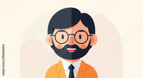 A simple flat illustration of a man with beard, glasses, and suit