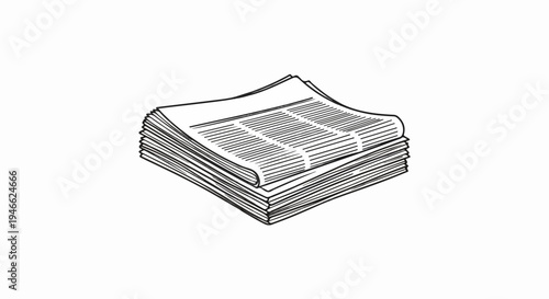 A sketched pile of newspapers, black ink lines on a white background