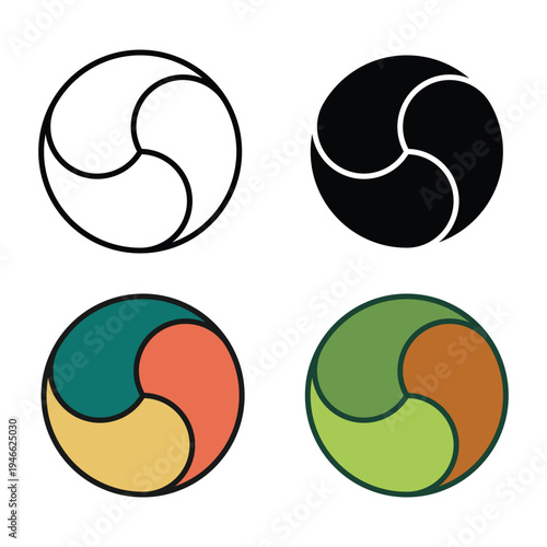 Abstract Triple Swirl Circle Logo Icon Vector Set