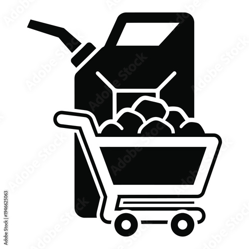 Black shopping cart with oil can and fruit groceries inside icon icon