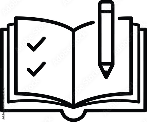Homework, to-do list, journal note write, school education outline icon. Line sign open book and pencil. Vector isolated pictograms for web and app  