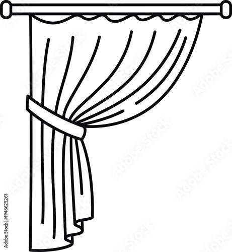 Thin Outline Icon Open Curtain. Such Line sign as Curtained Window, Blind. Vector Computer Isolated Pictograms for Web  