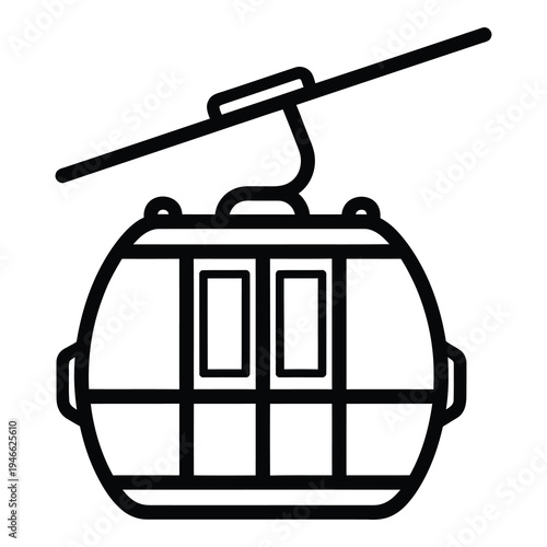 Cable car cabin with windows and a roof support structure icon