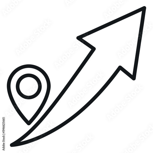 Black line of map pin with arrow pointing up line minimal black and white location arrow direction navigation