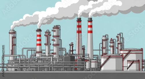 Industrial Plant Emitting Smoke - A Vector Illustration of Pollution.