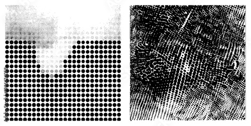 Vector illustration featuring halftone dot gradients, geometric dot fields, and abstract organic textures, ideal for print, UI, or graphic design.